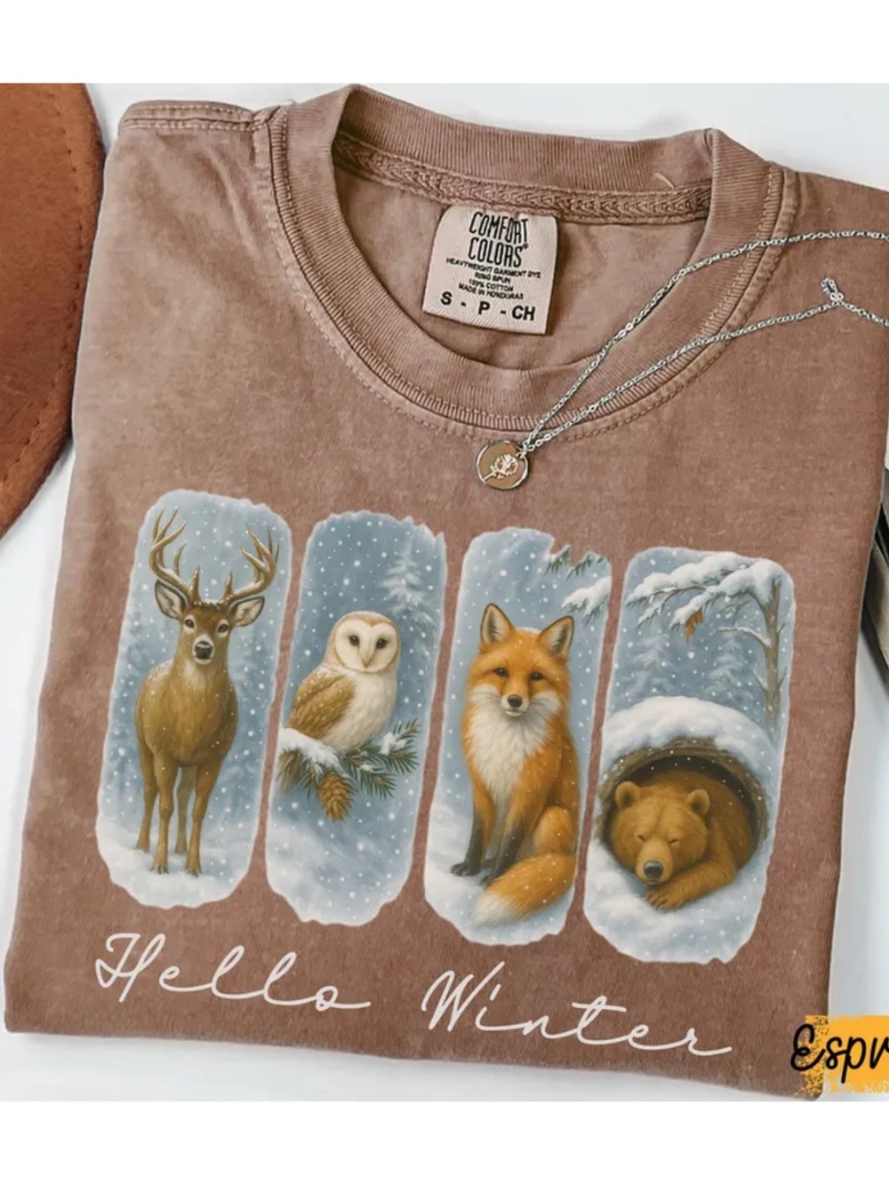 Comfort Colors Espresso 'Hello Winter' Wildlife Graphic Short Sleeve Tee